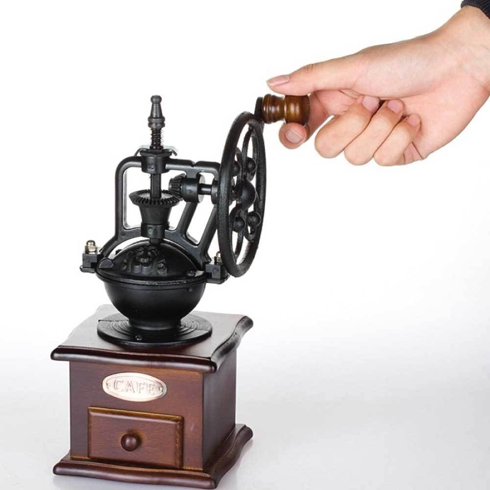 Coffee Bean Grinder - Vintage Retro Manual Wood Hand Wheel Nut Mill-1