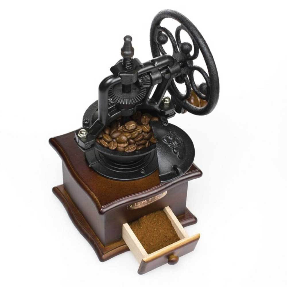 Coffee Bean Grinder - Vintage Retro Manual Wood Hand Wheel Nut Mill-2