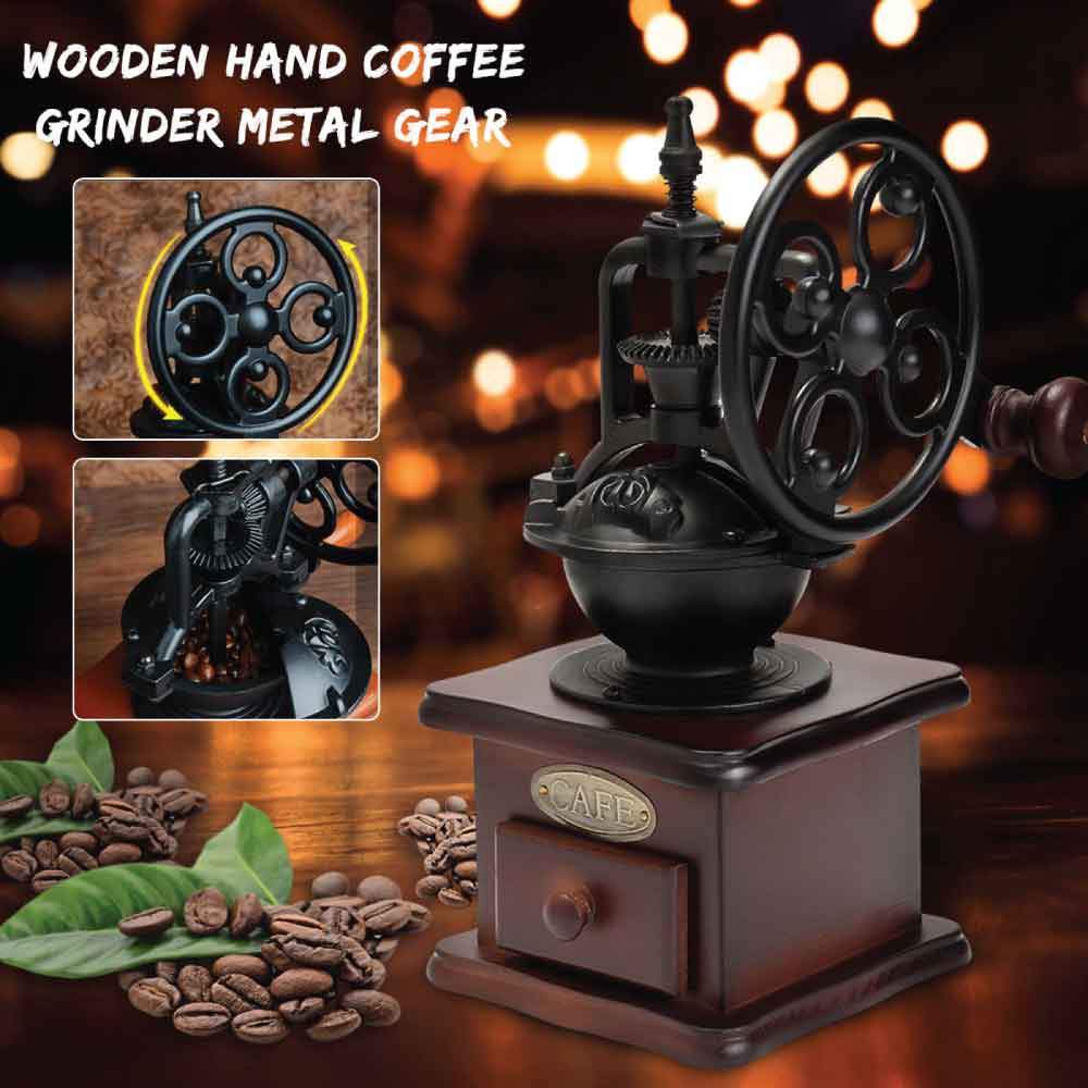 Coffee Bean Grinder - Vintage Retro Manual Wood Hand Wheel Nut Mill-3