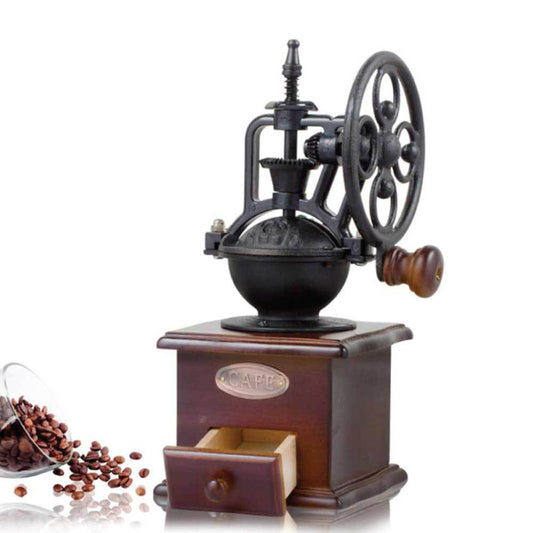 Coffee Bean Grinder - Vintage Retro Manual Wood Hand Wheel Nut Mill-0